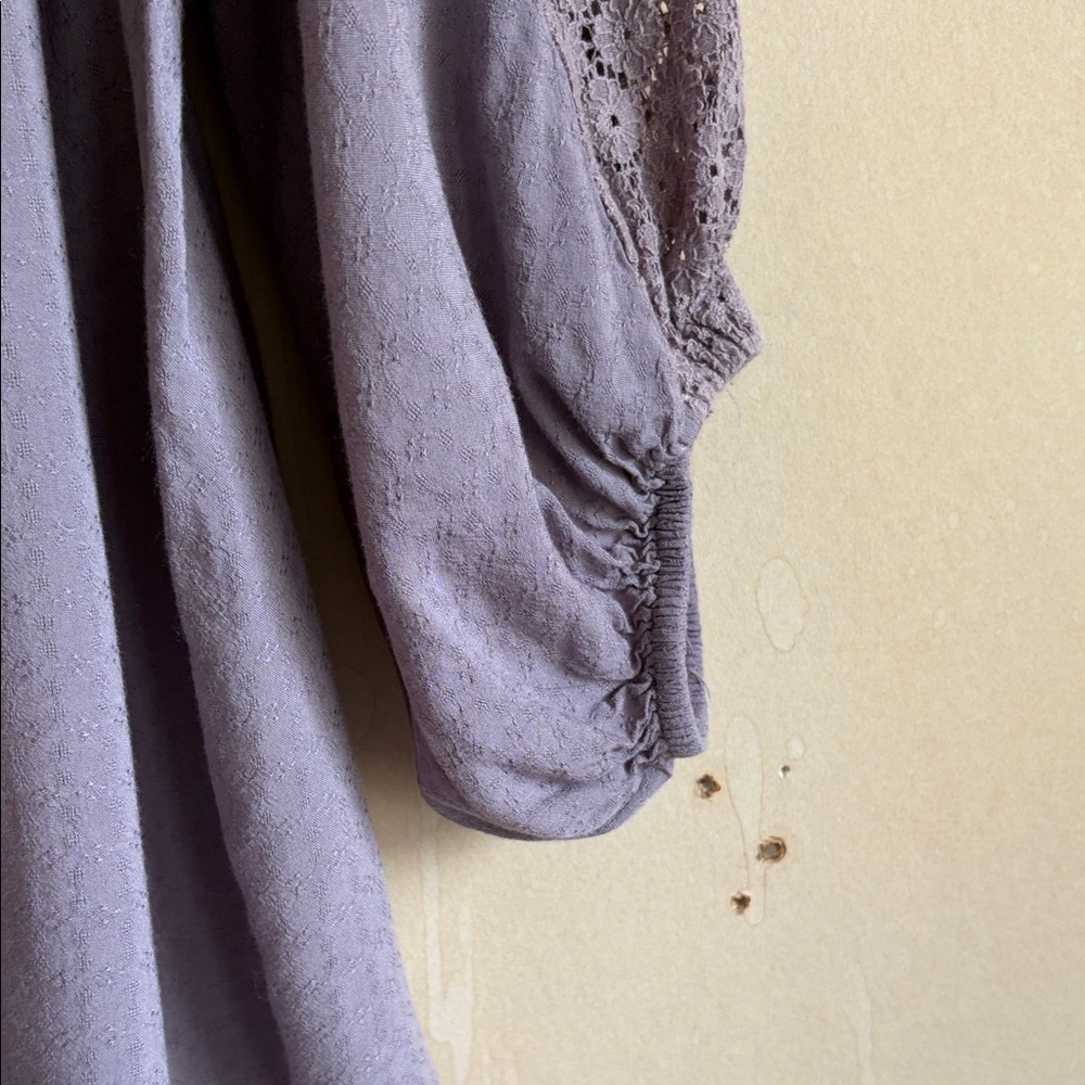 Free People Moon River Peasant Tunic Lavender Crochet Yoke V-Neck - Picture 5 of 6